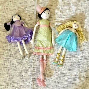 Pottery Barn Kids Ballet Dolls set of 3 purple & blue tutu Dresses Angel Wings